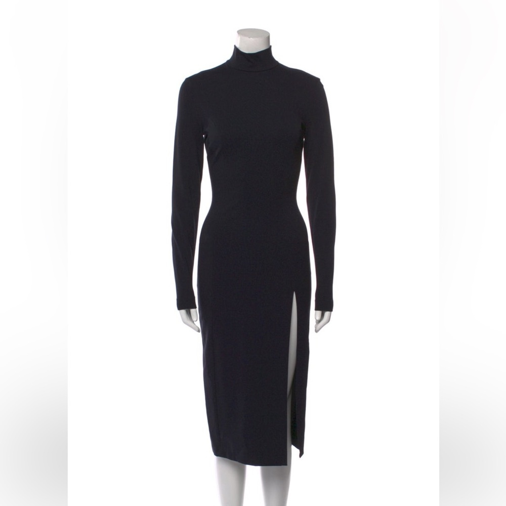 Stunning Amina Muaddi x Wilford Sexy Long Sleeve Black Midi Dress with Side Slit